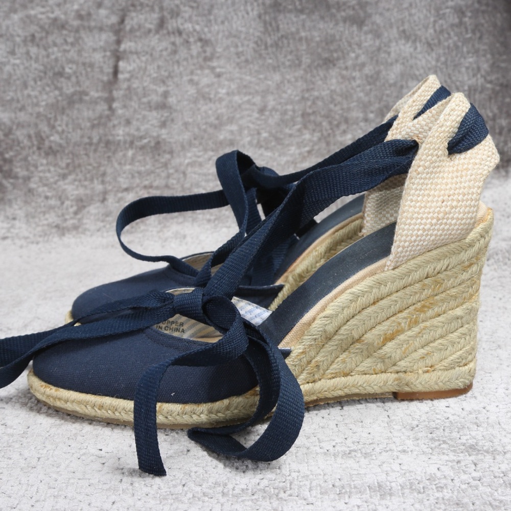 🎤🎉 Tommy Hilfiger “Tiffany” Canvas Strappy Espradille Wedge Shoes Sz 7.5